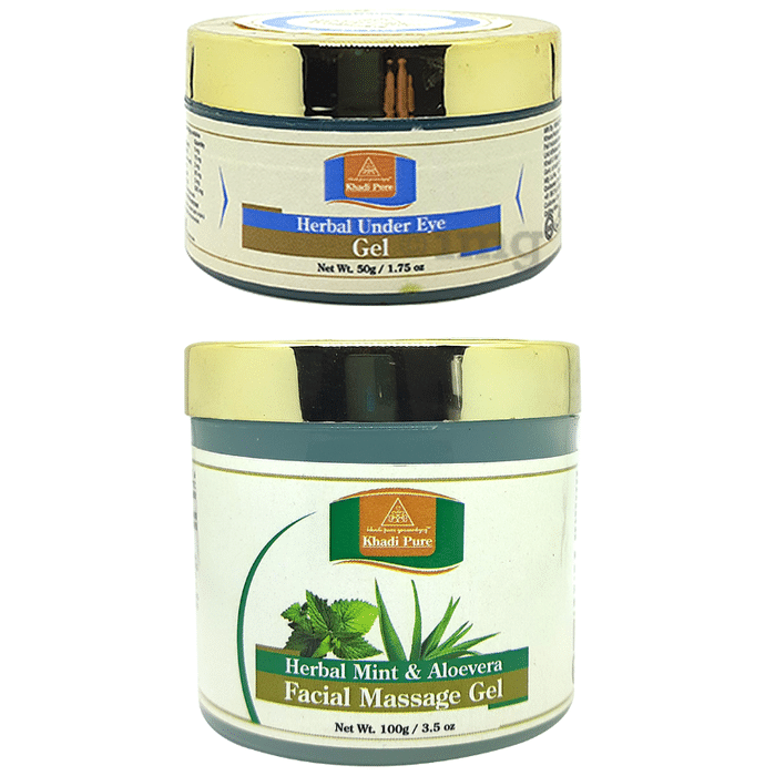 Khadi Pure Combo Pack of Herbal Mint & Aloevera Facial Massage Gel (100gm) & Herbal Under Eye Gel (50gm)