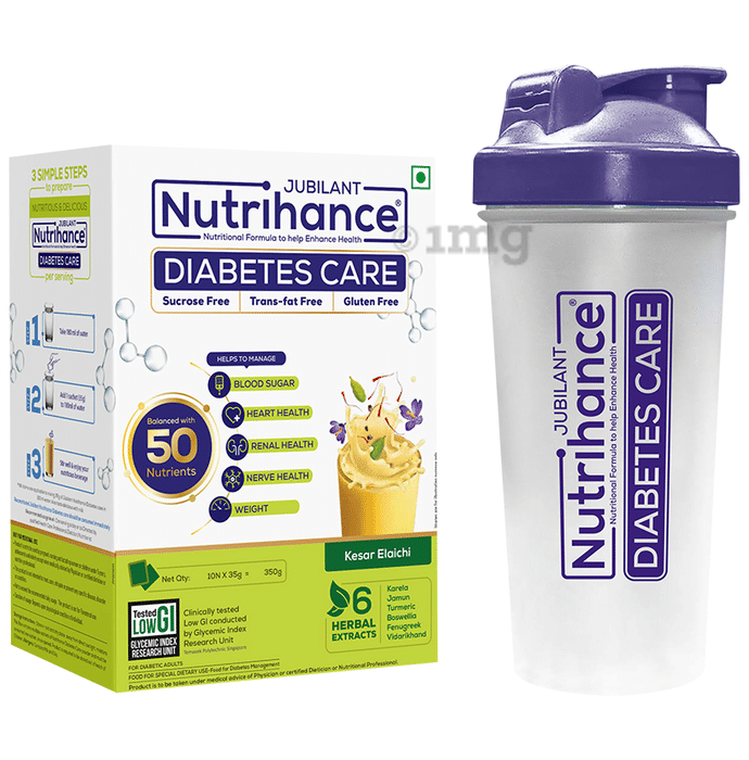 Jubilant Nutrihance Diabetes Care Sachet (35gm Each) | Gluten Free | Flavour Kesar Elaichi with Shaker Free