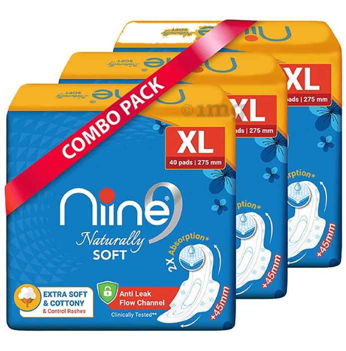 Niine Naturally Soft Extra Soft & Cottony Soft Sanitary Pad (40 Each) XL