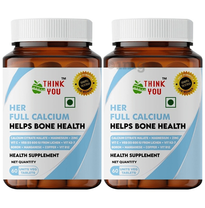 Think You Her Full Calcium Tablet For Women with Calcium & D3, Magnesium, Zinc, B12, & K2-7 (60 Each)