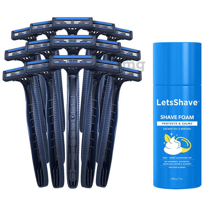 LetsShave Pro 2 Plus Disposable Razor & Shave Foam Kit