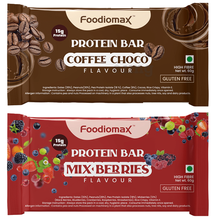 Foodiomax Protien Bar (60gm Each) 2 Coffee Choco & 2 Mix Berries