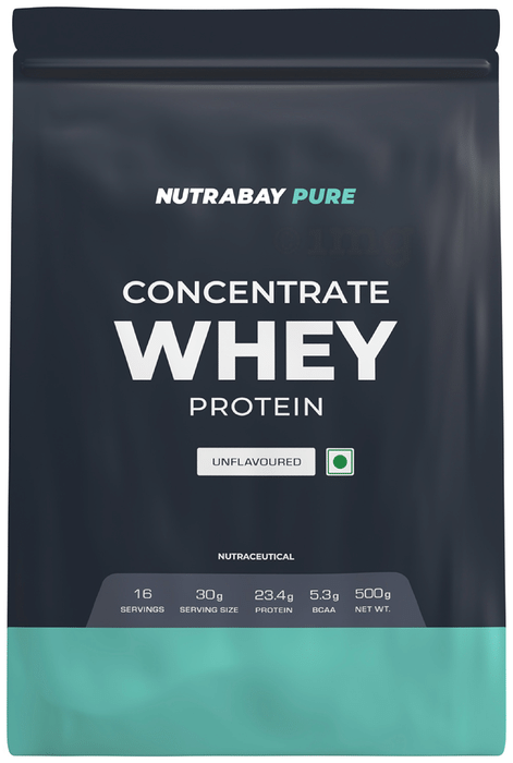 Nutrabay Whey Concentrate Protein for Muscle Recovery | No Added Sugar | Powder Unflavoured