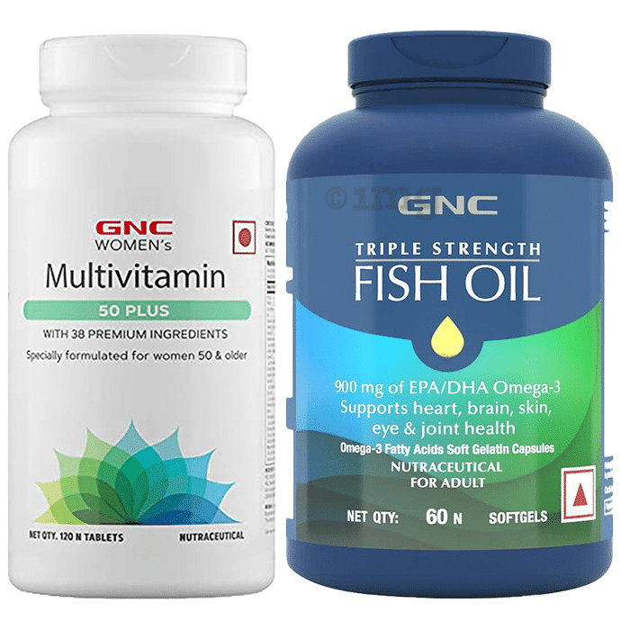 Combo Pack of GNC Triple Strength Fish Oil Softgel (60) & GNC Women's Multivitamin 50 Plus Tablet (120)