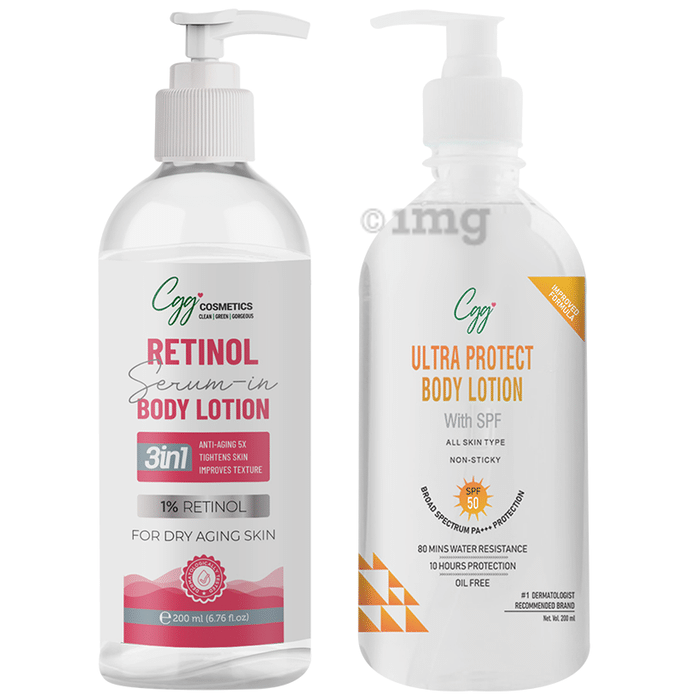 CGG Cosmetics Combo Pack of  Anti-aging body care routine with Retinol & Ultra Protect Body Lotion SPF 50 PA+++ Protection(200ml Each)