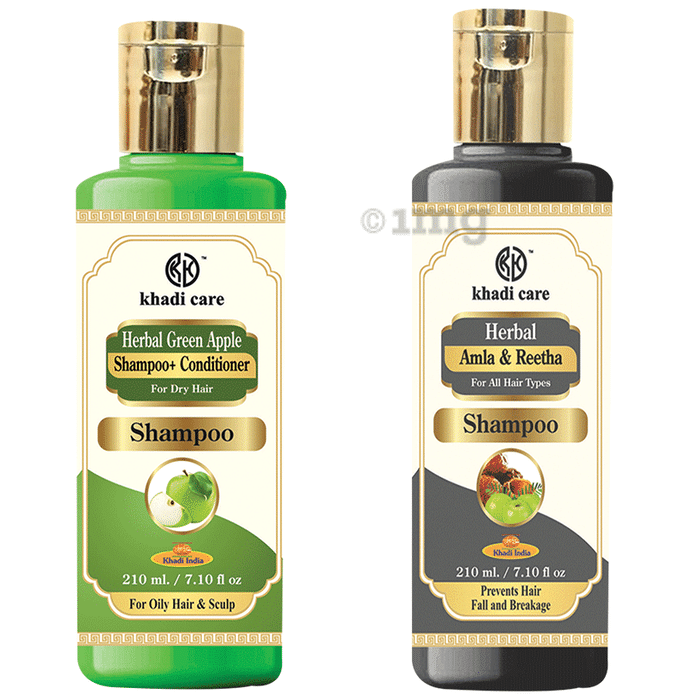 Khadi Care Combo Pack of Green Apple Shampoo + Conditioner & Amla & Reetha Shampoo (210ml Each)