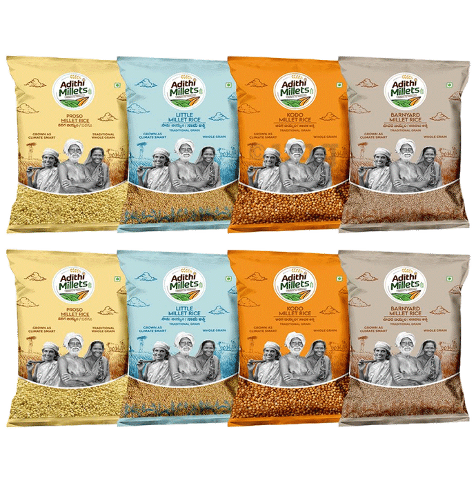 Adithi Millets Combo Pack of 2 Proso 500g ,2 Little 500g,2 Kodo 500g,2 Barniyard 500g