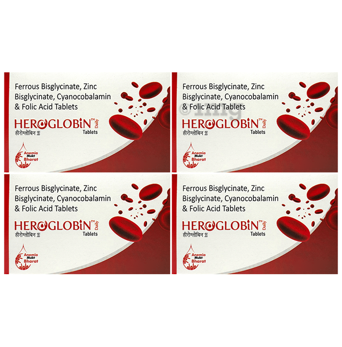 Heroglobin Daily Ferrous Bisglycinate Zinc Bisglycinate Cyanocobalamin Folic Acid Supplement Tablets (60 Each)