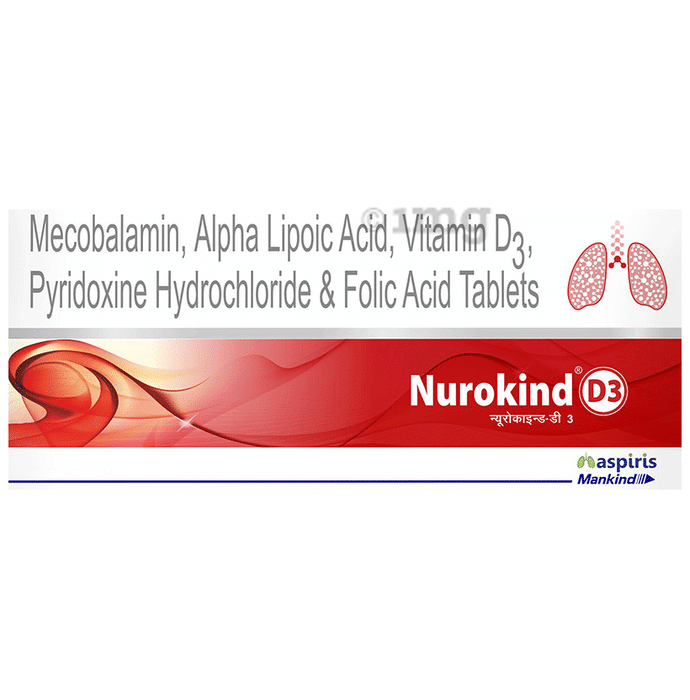 Nurokind D3 Tablet with Mecobalamin, ALA, Vitamin D3, Pyridoxine & Folic Acid | Bone, Joint & Muscle Care