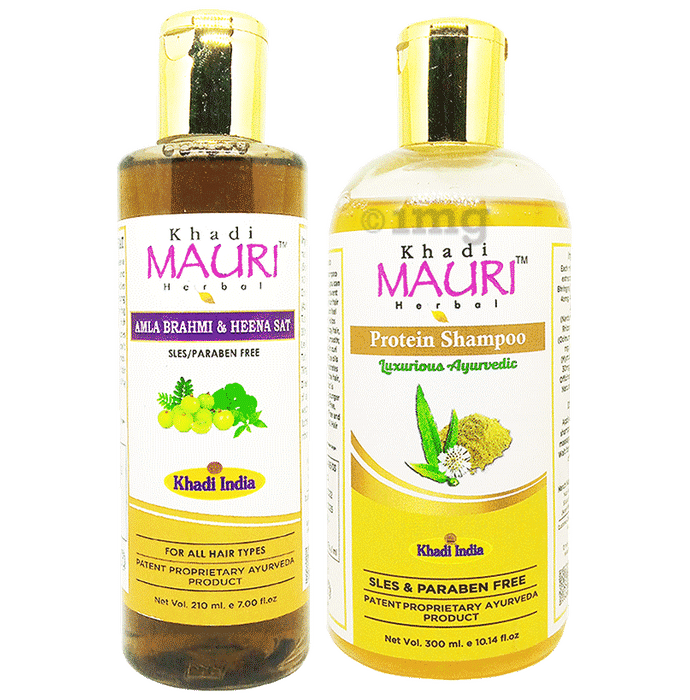 Khadi Mauri Herbal Combo Pack of Amla Brahmi Heena (210ml) & Protein Shampoo (300ml)