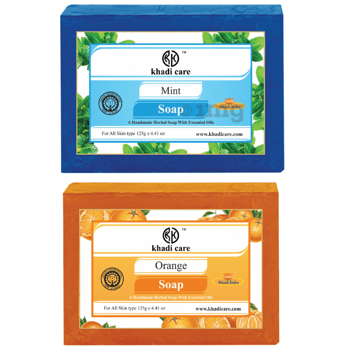 Khadi Care Combo Pack of Herbal Mint Soap & Orange Soap (125gm Each)