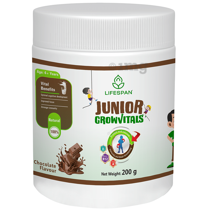 Lifespan Junior Growvitals | Nutrition for Kids | Supports Height, Brain Development, and Immunity Powder Chocolate