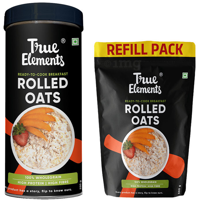 True Elements Combo Pack of Rolled Oats with Fibre, Protein & Antioxidants for Keto Friendly Diet (550gm) with Refill Pack (500gm)