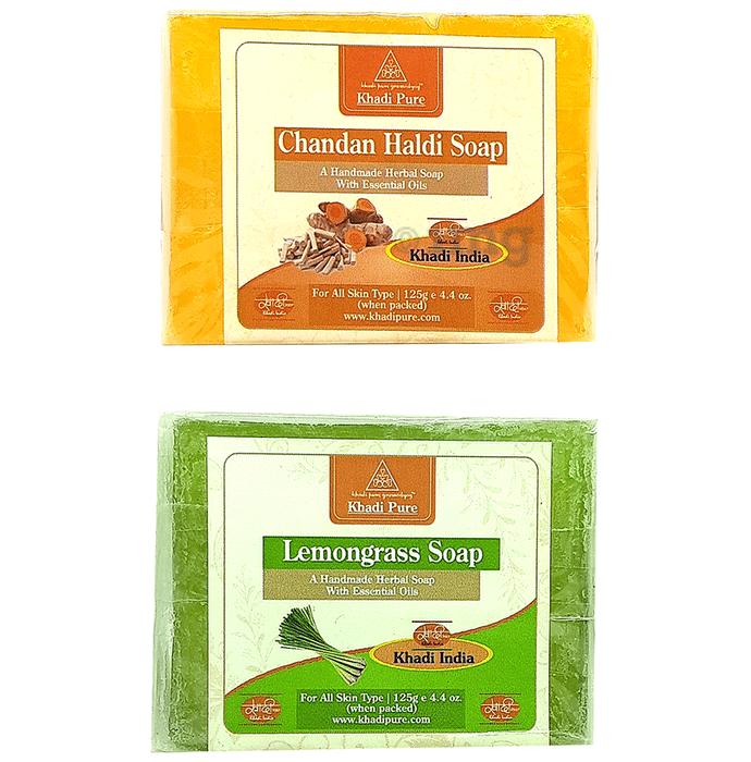 Khadi Pure Combo Pack of Chandan Haldi Soap & Lemongrass Soap (125gm)
