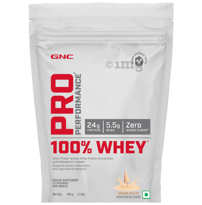 GNC Pro Performance 100% Whey Protein |  With Digestive Enzymes & Electrolytes | For Metabolism & Lean Muscles Recovery | Flavour Powder Mawa Kulfi