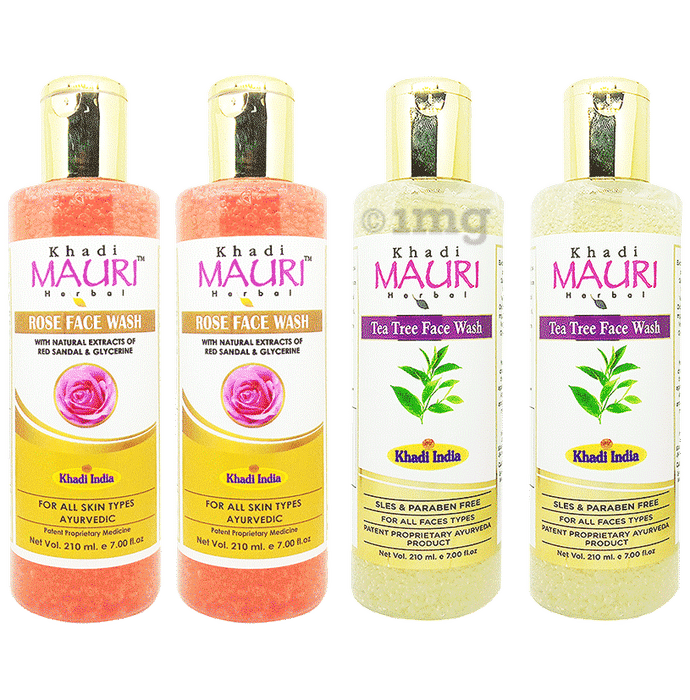 Khadi Mauri Herbal Combo Pack of Mauri Rose & Tea Tree Face Wash(210ml Each)