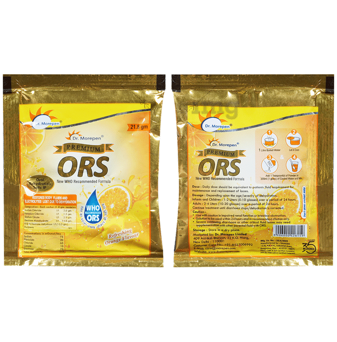 Dr. Morepen Premium ORS Powder | Sachet for Oral Rehydration (21.8gm Each)Flavour Orange