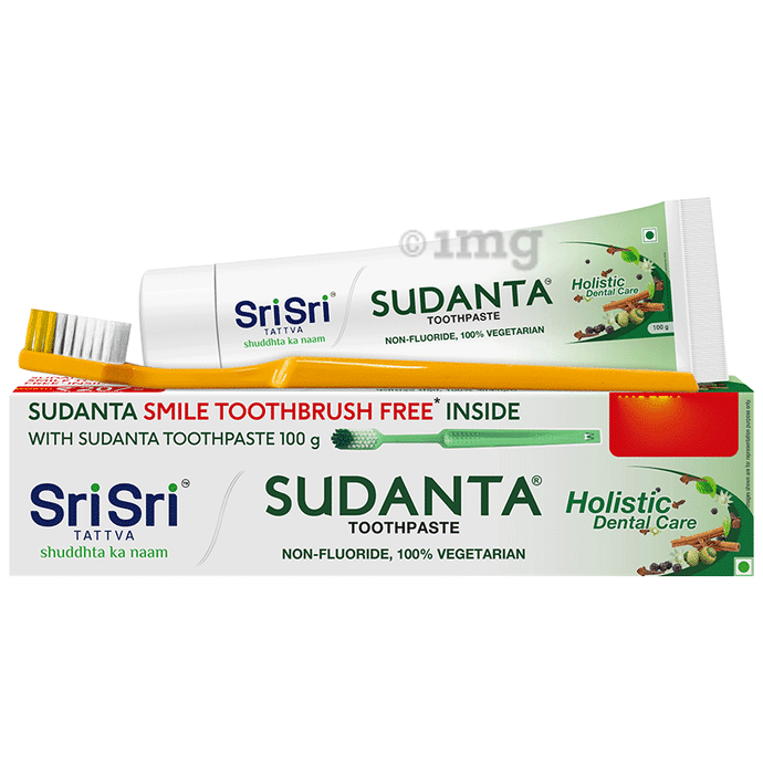 Sri Sri Tattva Sudanta Toothpaste | Non-Fluoride & 100% Vegetarian with Smile Toothbrush Free