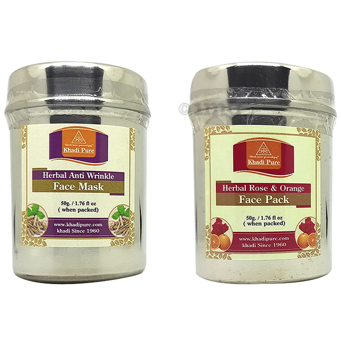 Khadi Pure Combo Pack of Herbal Anti Wrinkle Face Mask & Herbal Rose & Orange Face Pack (50gm Each)