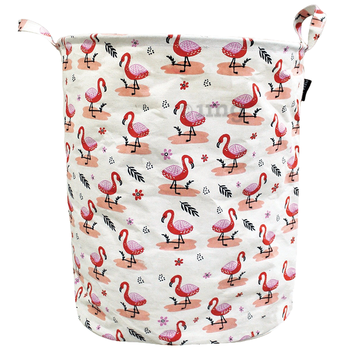 Polka Tots Canvas Cotton Laundry Foldable Storage Bag Flamingo - Cream