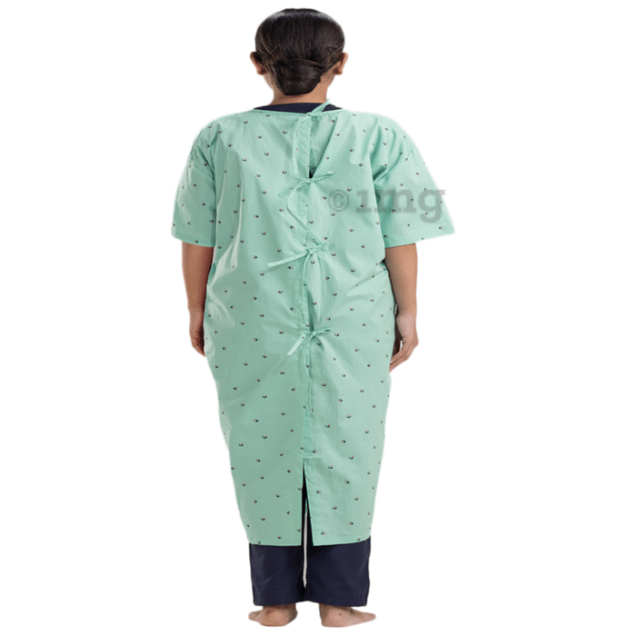 Agarwals Unisex Patient Gown Half Sleeves Back Open Universal Printed Green