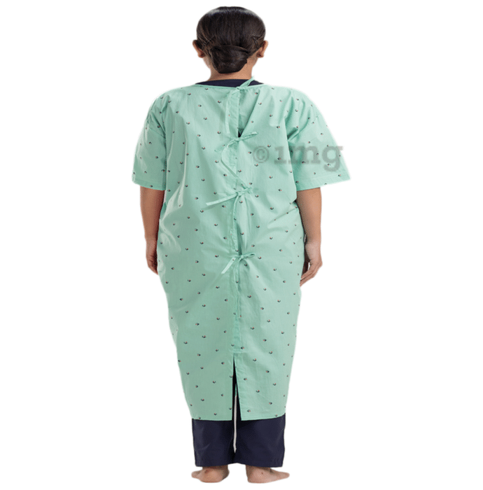 Agarwals Unisex Patient Gown Half Sleeves Back Open Universal Printed Green