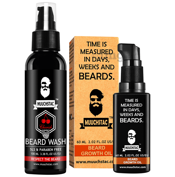 Muuchstac Combo Pack of Cherish Beard Wash 100ml & Beard Growth Oil 60ml
