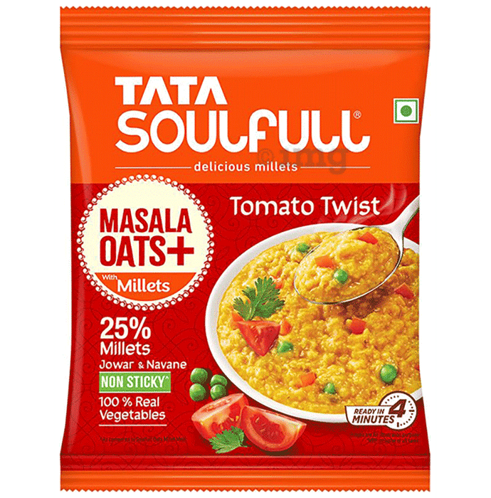 Tata Soulfull Masala Oats + with Millets Real Vegetables, 25% Millets, Non Sticky Tomato Twist