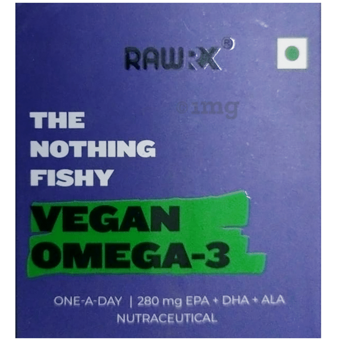 RawRX Vegan Omega 3 Fatty Acid Capsule | 280 mg EPA + DHA + ALA Formula for Heart, Hair & Joints Capsule