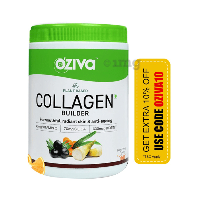 Oziva Plant Based Collagen Builder with Vitamin C & Biotin | Effervescent Tablet for Skin Health | Flavour Berry Orange