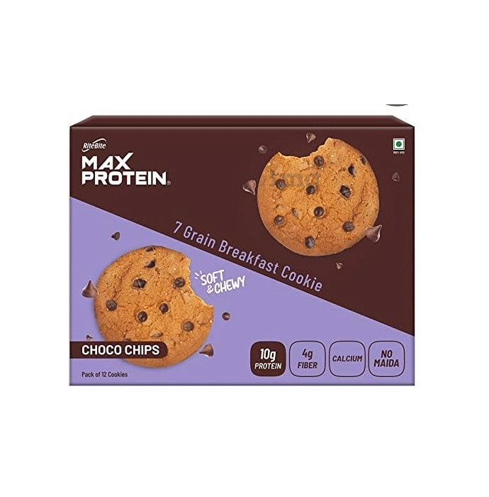 RiteBite Choco Chips Max Protein Cookie  with 12g Protein and 8g Fiber, (60gm Each)