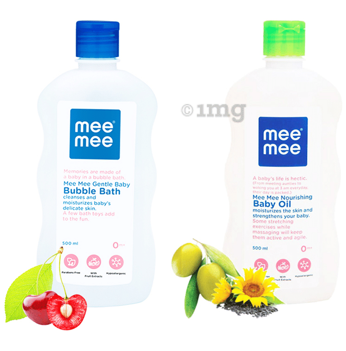 Mee Mee Combo Pack of Baby Bubble Bath & Nourshing Baby Oil (500ml Each)