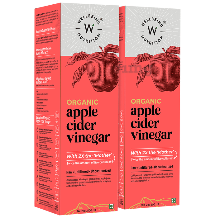Wellbeing Nutrition Organic Apple Cider Vinegar  | 2X the 'Mother' (500ml Each)
