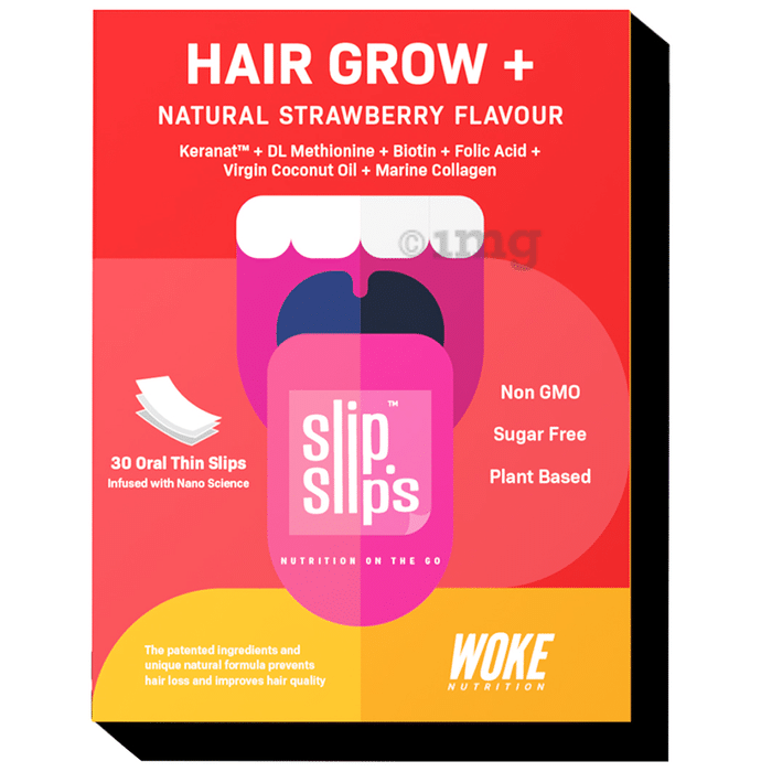 Slip Slip's Hair Grow+ Oral Strip Supports Hair Growth and Follicles Nourishment Natural Strawberry