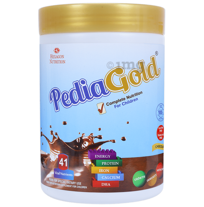 PediaGold with Protein, Iron, Calcium & DHA | For Kids' Growth & Immunity | Flavour Chocolate Powder