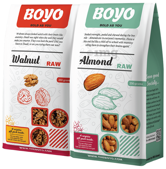 Boyo Combo Pack of Walnut Raw & Almond Raw (250gm Each)