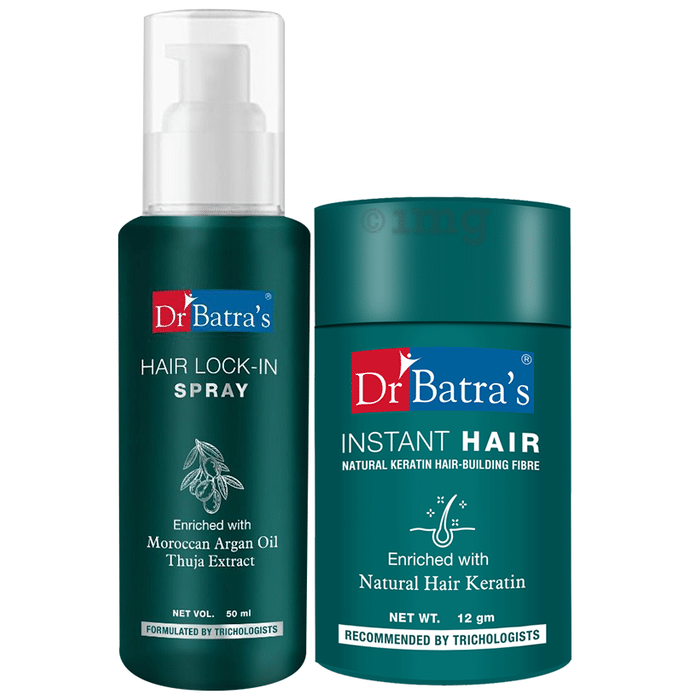 Dr Batra's Combo Pack of Hair Lock-In Spray 50ml and Instant Hair Natural Keratin Hair-Building Fibre 12gm Black