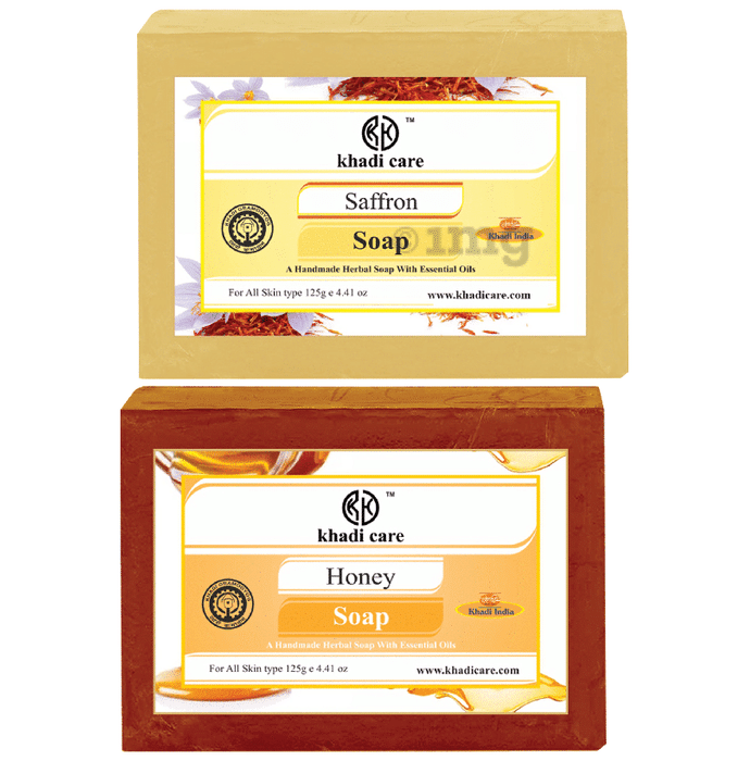 Khadi Care Combo Pack of Herbal Honey Soap & Saffron Soap (125gm Each)
