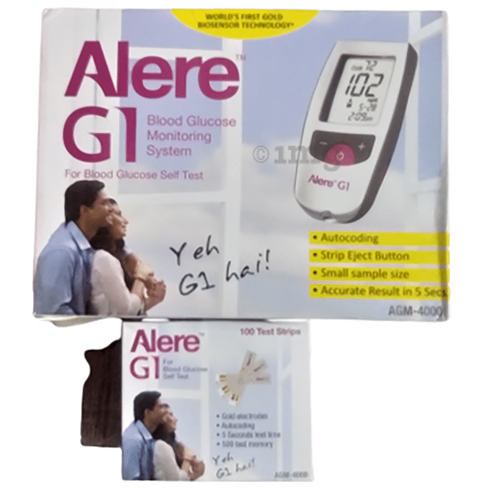 Alere Combo Pack of G1 Blood Glucose Monitoring System Glucometer & G1 Blood Glucose 100 Test Strip