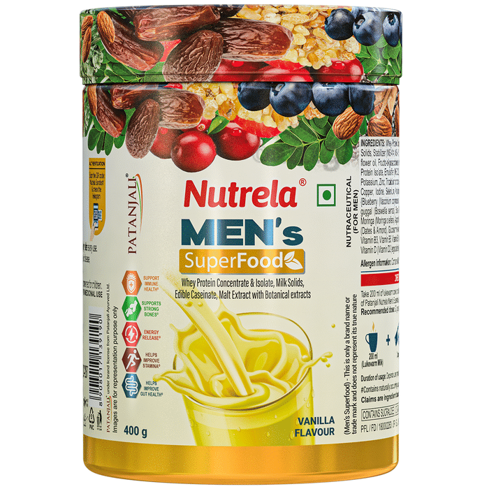 Patanjali Nutrela Men's Superfood with Protein for Digestion & Immunity | Flavour Powder Vanilla