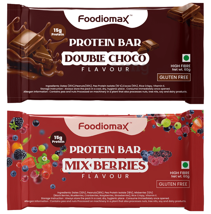 Foodiomax Protien Bar (60gm Each) 2 Double Choco & 2 Mix Berries