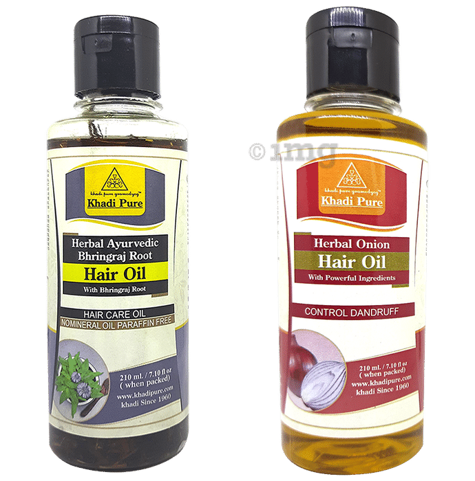 Khadi Pure Combo Pack of Herbal Onion Hair Oil & Herbal Ayurvedic Bhringraj Root Hair Oil (210ml Each)