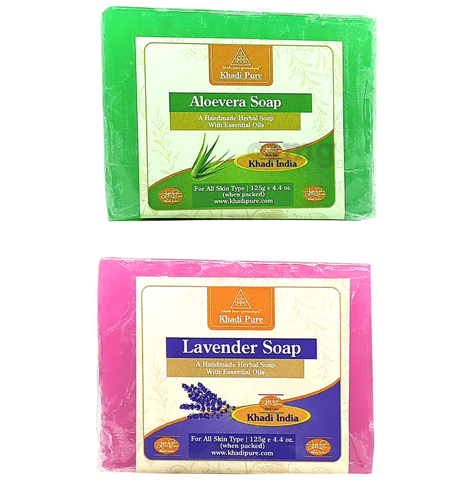 Khadi Pure Combo Pack of Aloevera Soap & Lavender Soap (125gm Each)