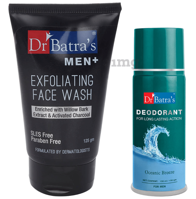 Dr Batra's Combo Pack of Men+ Exfoliating Face Wash 125gm and Deodorant for Men 100gm