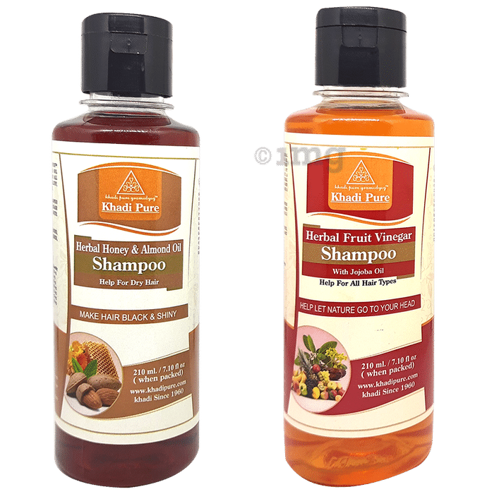 Khadi Pure Combo Pack of Herbal Honey & Almond Oil Shampoo & Herbal Fruit Vinegar Shampoo (210ml Each)