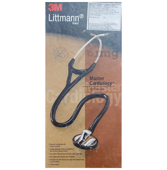 3M Littmann 2176 Master Cardiology Stethoscope, Smoke-Finish Chest Piece, Black Tube, 27 Inch