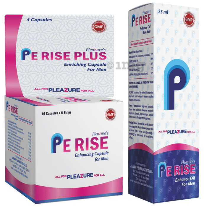 Pleazure's Combo Pack of Pe Rise Plus Enriching 4, Enhancing 60 Capsule & Enhance Oil 25ml for Men
