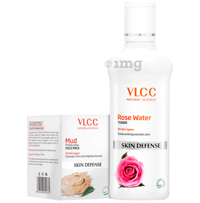 VLCC Combo Pack of  Rose Water (100ml) & Mud Face Pack (70 gm)