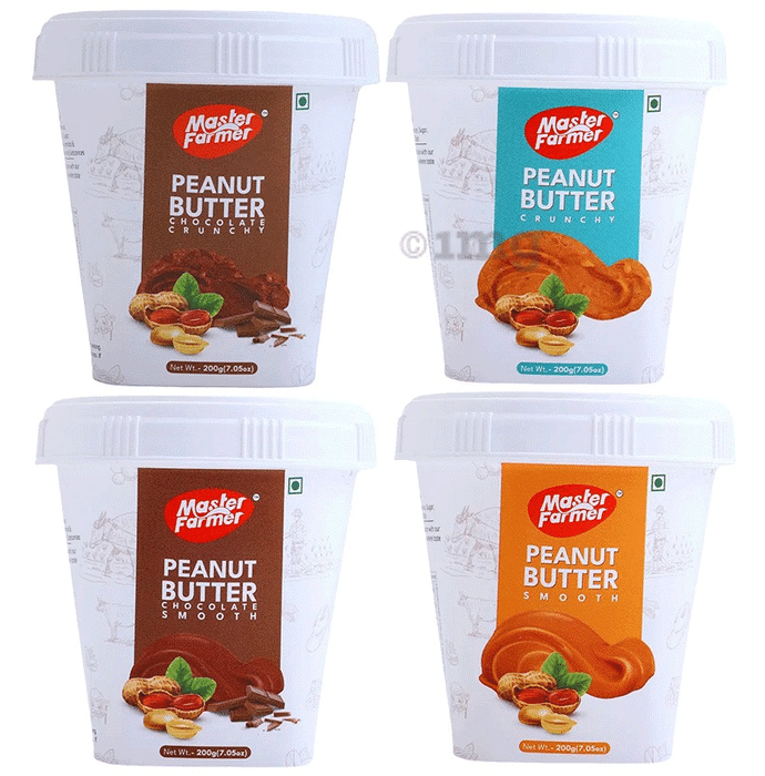Master Farmer Combo Pack of Peanut Butter Smooth, Crunchy, Chocolate Smooth and Chocolate Crunchy (200gm Each)