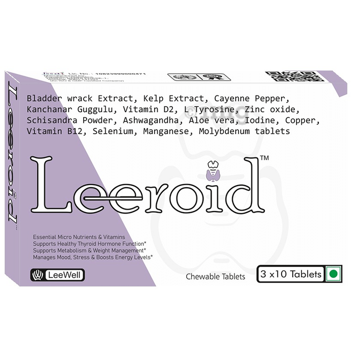 LeeWell Leeroid Thyroid TSH Support | Tyrosine, Bladderwrack, Kelp extract, Kanchanar, Zinc Selenium Chewables
